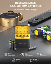 Imuto 1300mWh AAA Lithium Battery Set with 8-Slot Charger 8-Pack